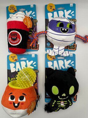 BARK Afraid of the Bark Halloween Stuffed Plush Dog Toys (x4), All Dog Sizes NEW